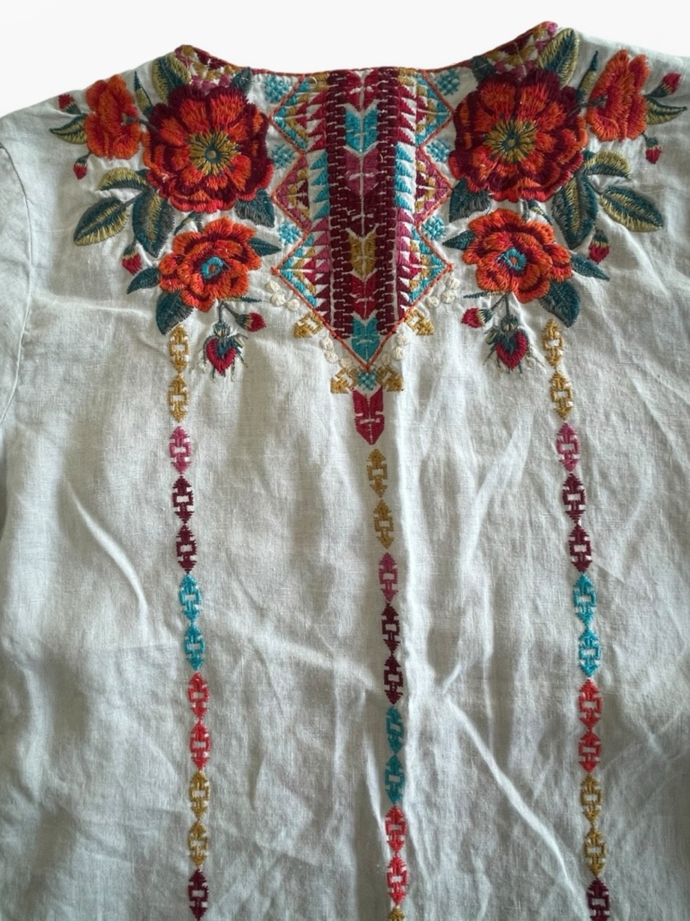 Johnny Was Linen Embroidered Boho Blouse Floral Tunic Top Relaxed Fit - Picture 4 of 16